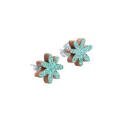 Jade green glitter flower stud earrings